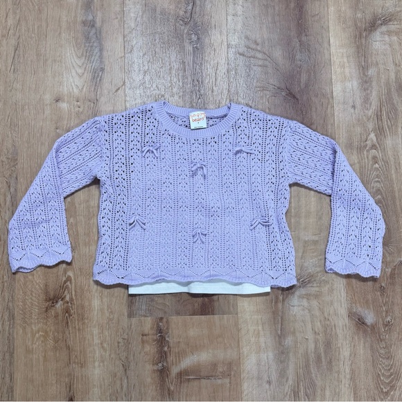 Jumping Beans Embellished Light Purple Crochet Knit Bow Sweater Girls Size 7 - Picture 2 of 6